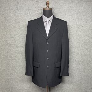 Vintage‎ Falcone Super 100s Mens 38L Black Sport Coat Blazer Four Button Classic